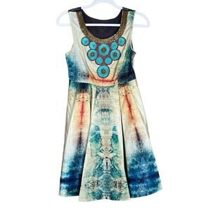 Anthropologie Bhanuni by Jyoti Villette Necklaced Dress Beaded Watercolor SZ 2